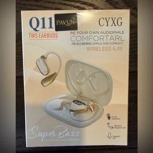 Pavun Q11 Over the Ear Wireless Earbuds - Gold and Digital Charging Case